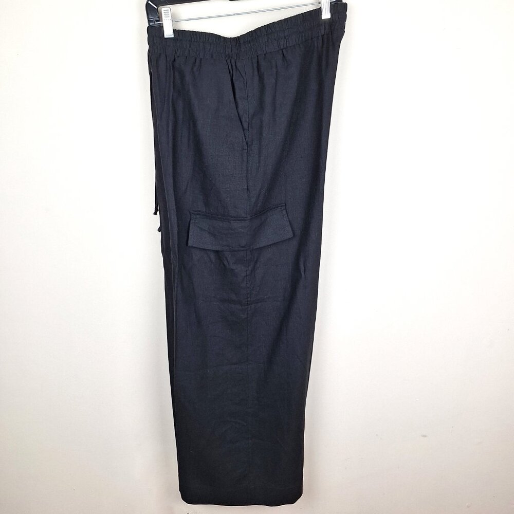 Chicos Linen Blend Cargo Pants Size 2. Black Ankle Cropped Drawstring Gorpcore